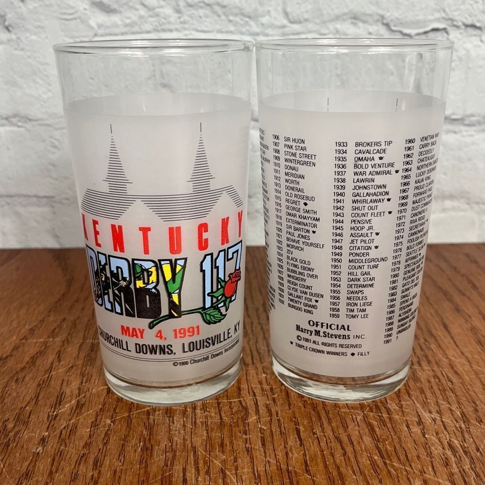 1991 Kentucky Derby 117 Julep Glasses set of 2 #117 Churchill Downs